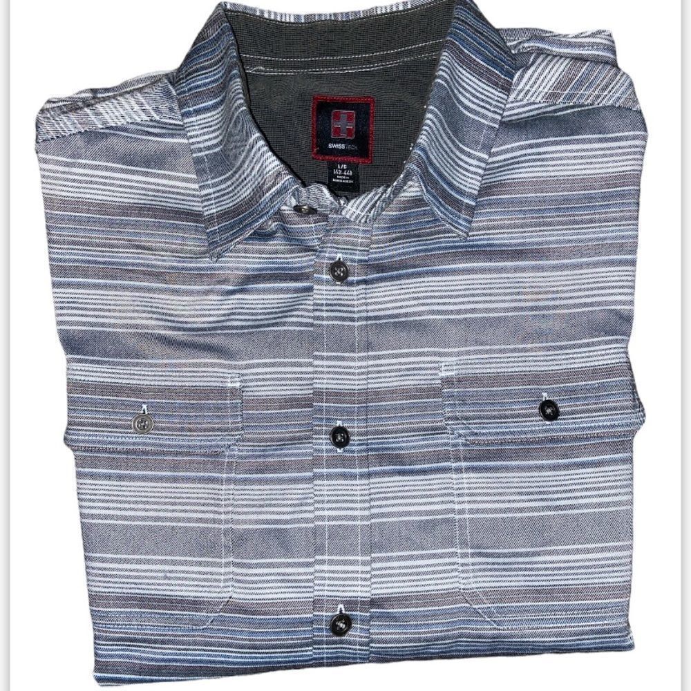 Swiss Tech Men’s Striped Button Down Casual Shirt Size Large